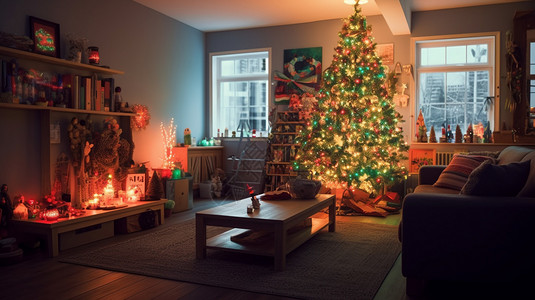 圣诞节时的客厅装饰图片