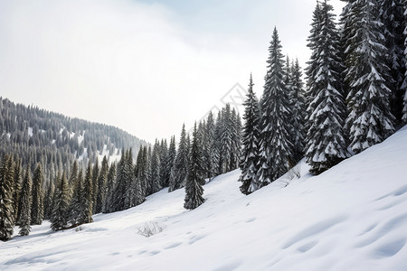 一层一层松树盖上了一层雪背景