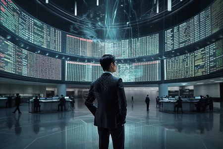 站在证券中心的男人背景