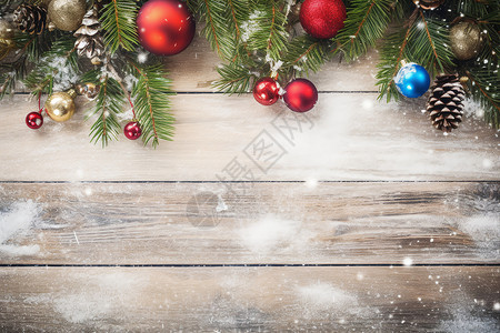 桌上的圣诞树圣诞节主题木板背景设计图片