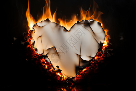 心形火焰光效心形烧焦的纸设计图片