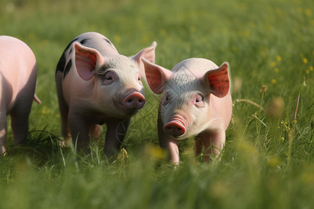 两只猪草地上的农家猪背景