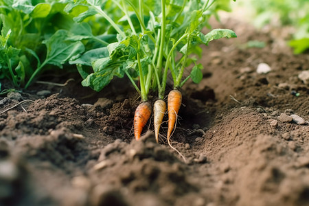 农场土地里生长的胡萝卜高清图片