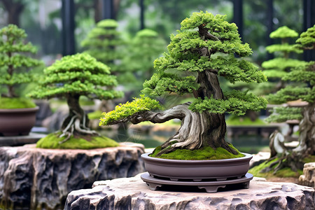 传统的松树盆栽景观图片