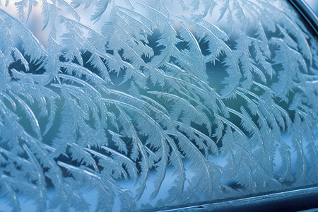 车窗结冰雪花纹理背景设计图片
