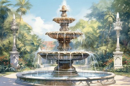 美丽的欧式喷泉背景图片