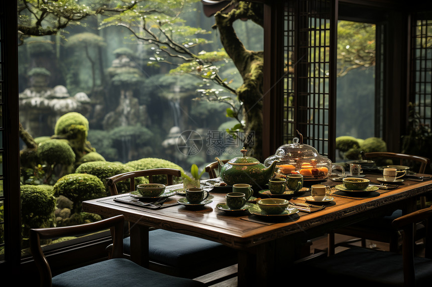 竹林中的茶馆图片