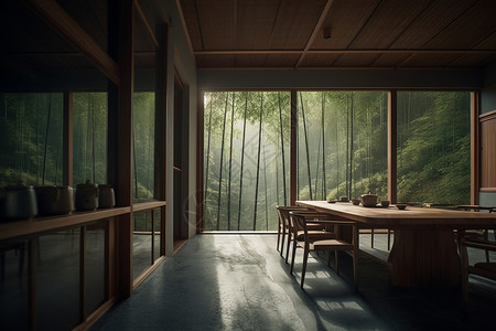 新中式茶馆的优雅建筑风格背景图片