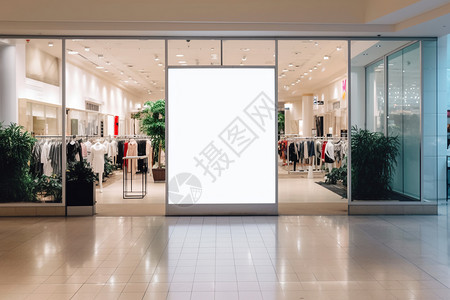 大型购物中心商场中的空白广告牌设计图片