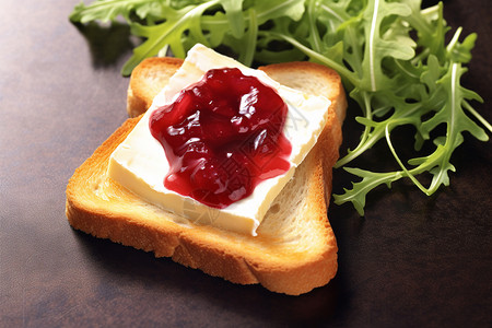 美味的蔓越莓果酱面包片图片