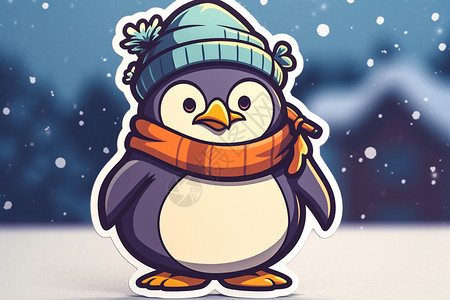 编织帽戴着冬帽的企鹅插画