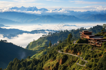 夏季喜马拉雅山的美丽景观图片