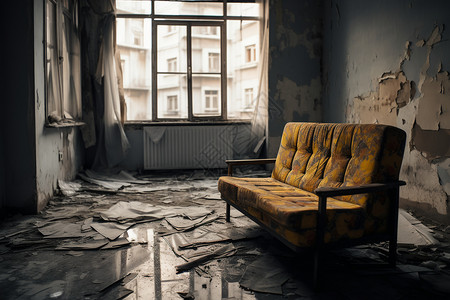 破旧的房间肮脏家具高清图片