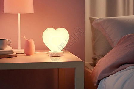 心形爱素材床头柜上的爱心台灯设计图片