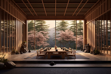 木质结构建筑的茶馆背景图片
