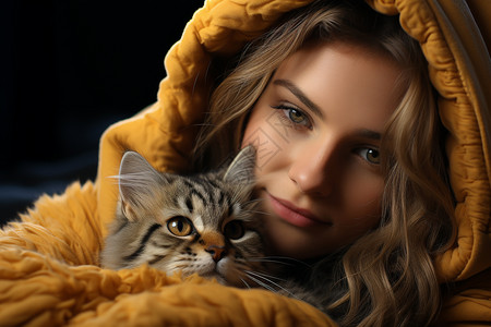 美丽的女孩抱着猫咪图片