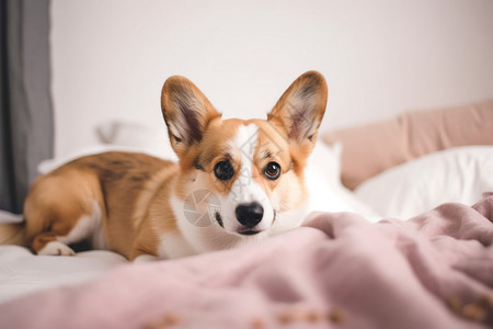 床上的狗图片