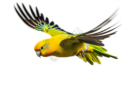飞翔黄色小鸟正在展翅的鹦鹉插画