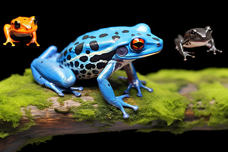 蓝色箭毒蛙等待觅食的蓝蛙插画
