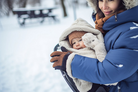 冬季公园里的母婴背景图片