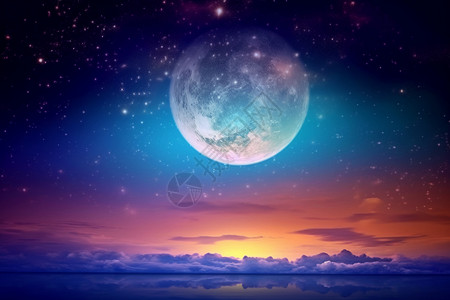 夜夜晚的天空天空夜空中的星和满月设计图片