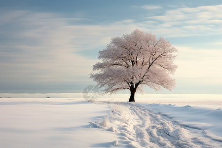 雪地里孤独的树图片