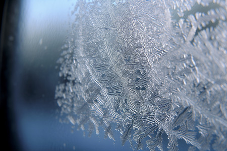 寒冷的冬季冰柱窗户上的冰花设计图片
