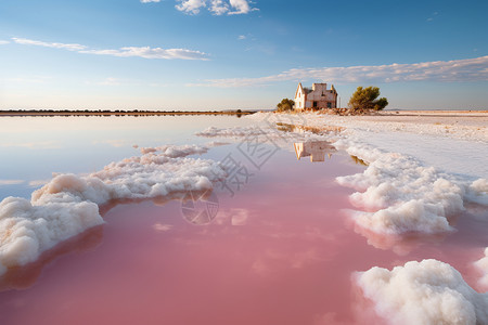 美丽的粉色盐湖背景