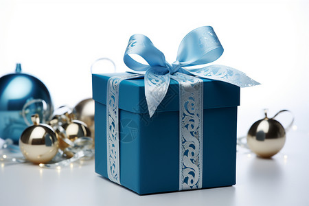 银生日蓝色丝带礼物盒背景