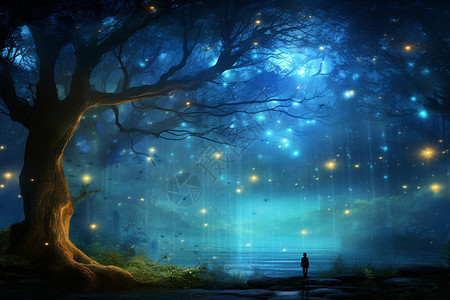 梦幻魔法光效童话魔法森林概念图设计图片