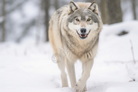 冬天雪地中的孤狼高清图片