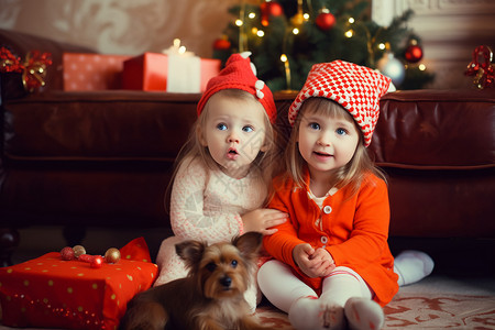 小孩圣诞戴帽子的小女孩背景