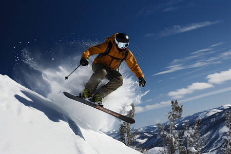 蓝天下的滑雪者图片