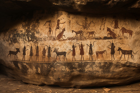 洞穴壁画石头上的史前壁画背景