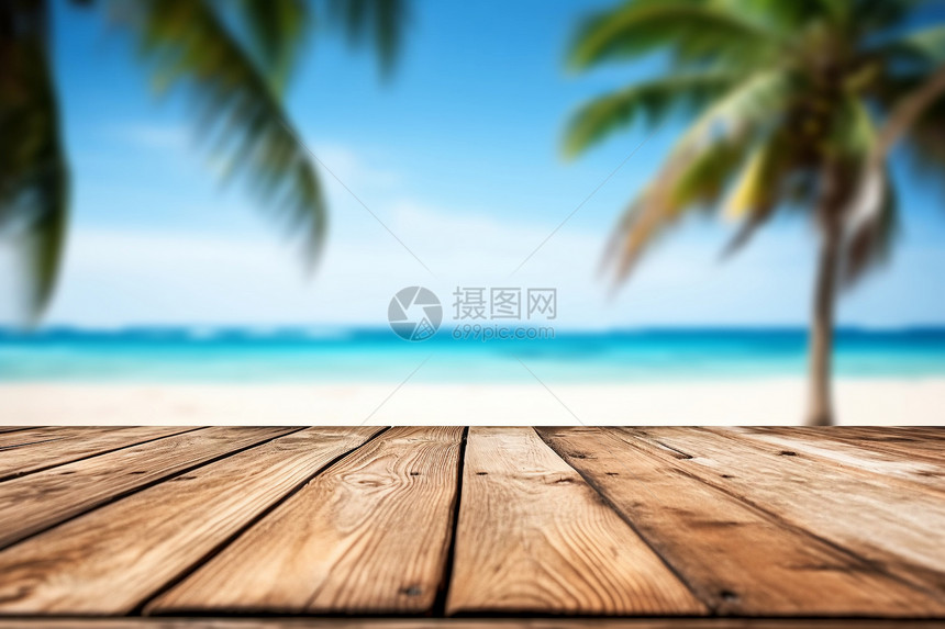 夏天度假岛屿木板背景图片