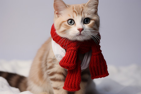 小猫戴着红色围巾图片