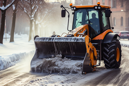 市政公园铲车清理道路积雪背景