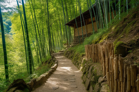 乡村竹林小屋图片