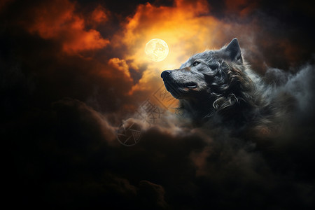 狼和满月图片
