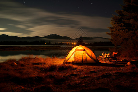湖边的露营帐篷图片