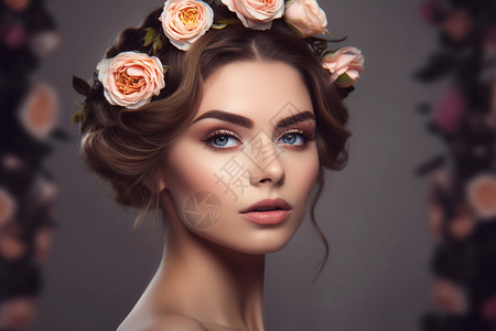 用玫瑰装饰的女模特背景图片