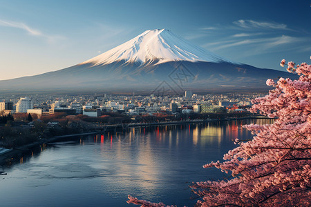 富士山下的城市图片