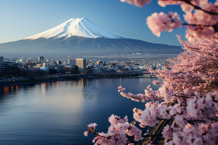 富士山脚的河流图片