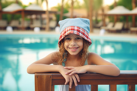 酒店游泳池中的小女孩背景图片