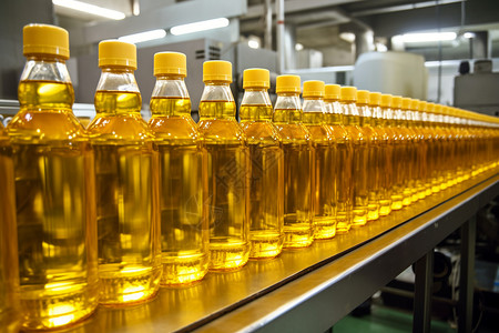 瓶装橄榄油生产豆油的加工厂背景