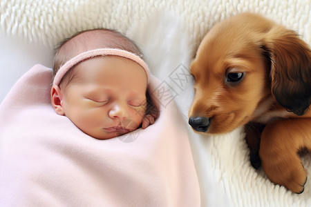 新生儿与宠物狗图片