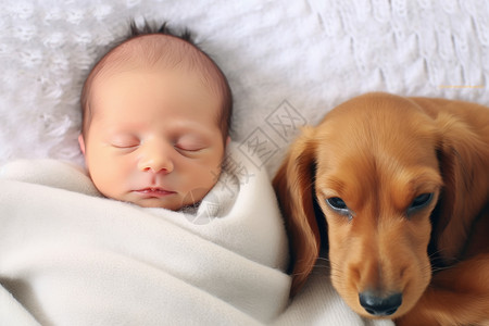 婴儿与小狗图片