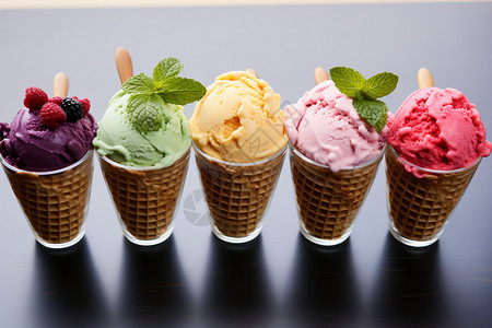 三种水果多种口味的冰淇淋背景