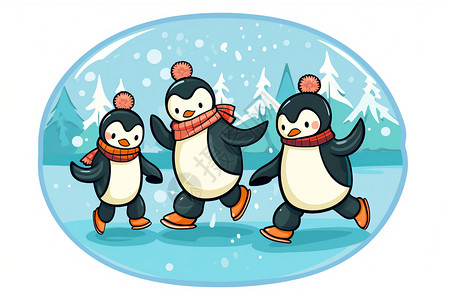 滑冰的企鹅卡通形象高清图片