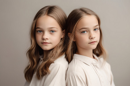 穿白衬衫的双胞胎姐妹图片